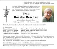 Traueranzeige Rosalie Reschke