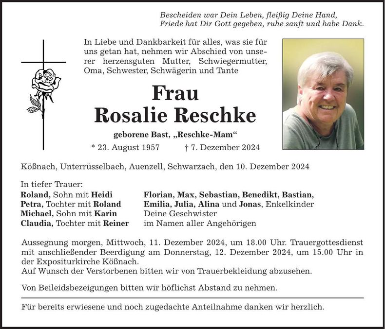 Traueranzeige Rosalie Reschke