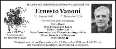 Traueranzeige Ernesto Vanoni