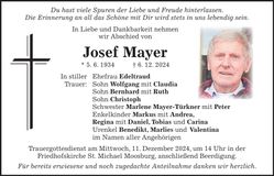 Traueranzeige Josef Mayer