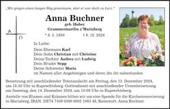 Traueranzeige Anna Buchner