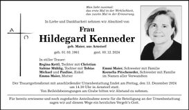 Traueranzeige Hildegard Kenneder