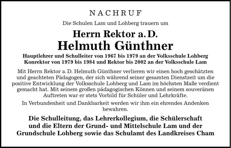 Traueranzeige Helmuth Günthner