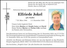 Traueranzeige Elfriede Jokel