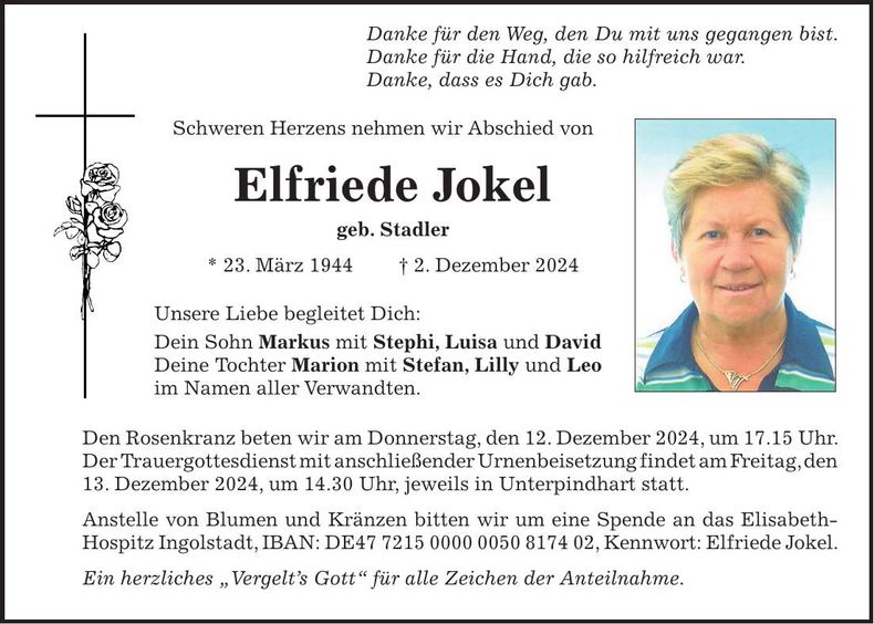 Traueranzeige Elfriede Jokel