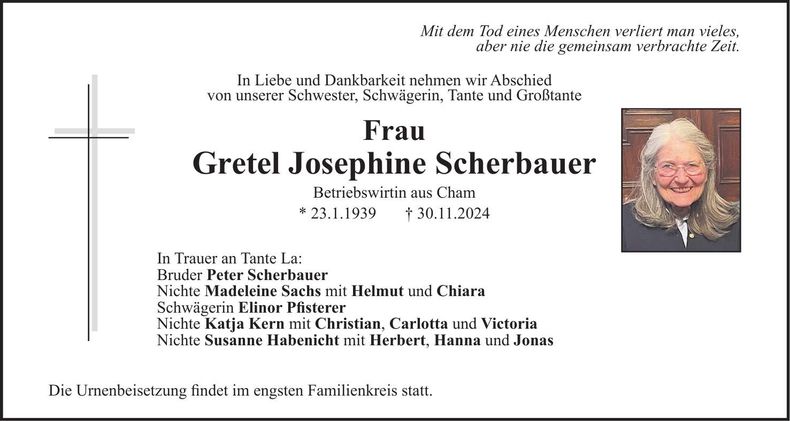 Traueranzeige Gretel Josephine Scherbauer