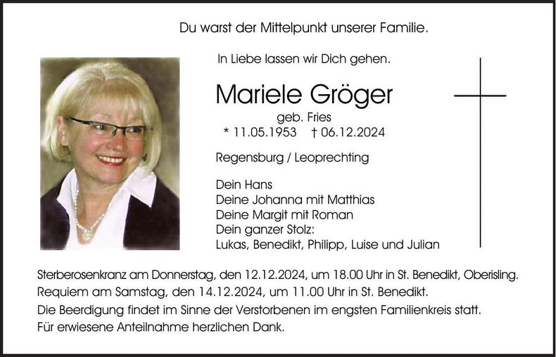 Traueranzeige Mariele Gröger