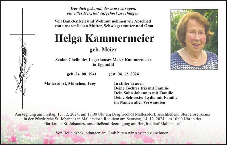 Traueranzeige Helga Kammermeier