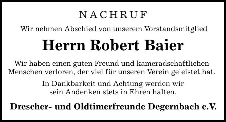 Traueranzeige Robert Baier