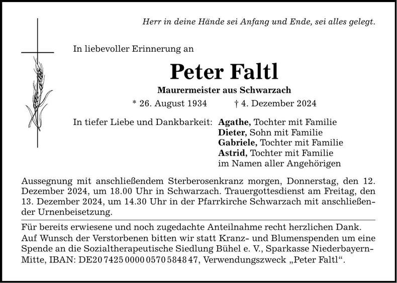 Traueranzeige Peter Faltl