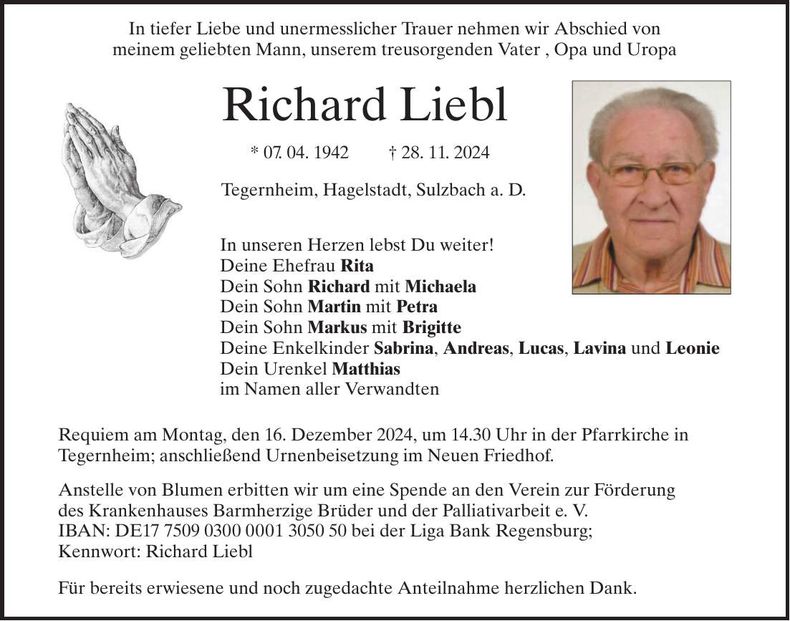 Traueranzeige Richard Liebl