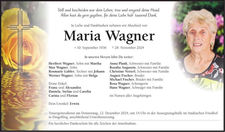 Traueranzeige Maria Wagner