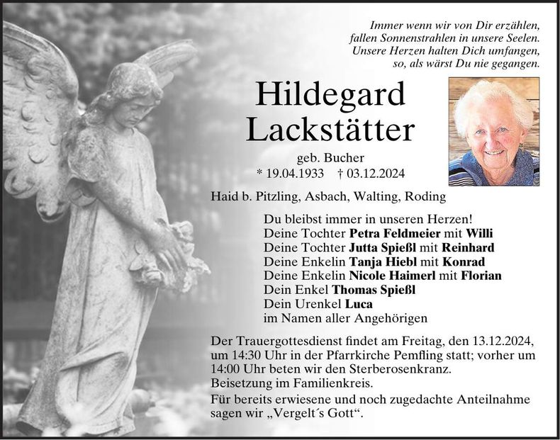 Traueranzeige Hildegard Lackstätter