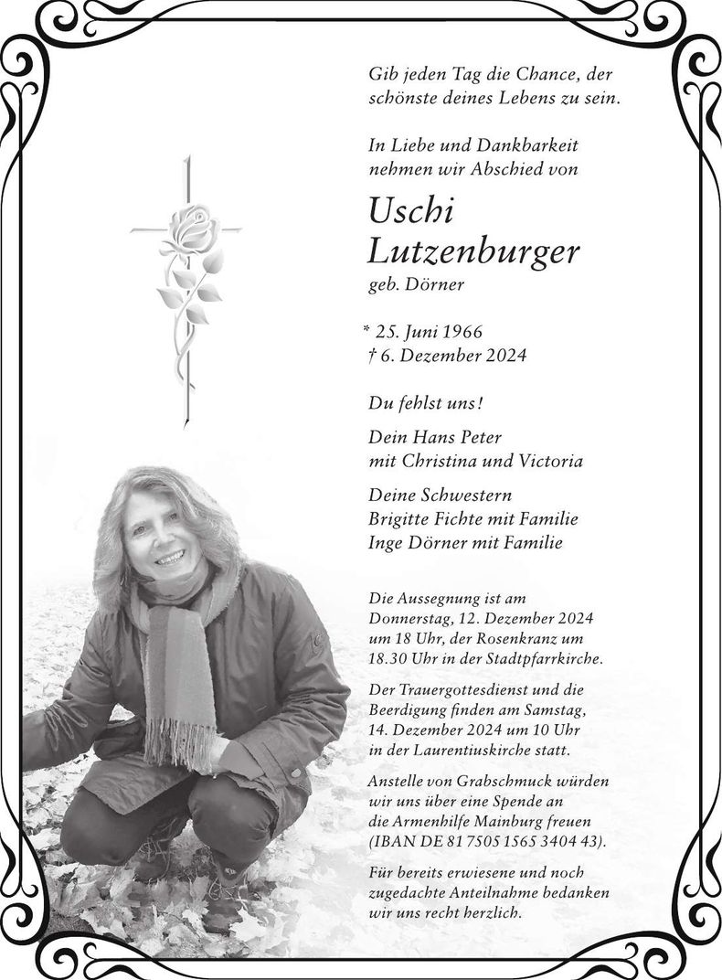 Traueranzeige Uschi Lutzenburger