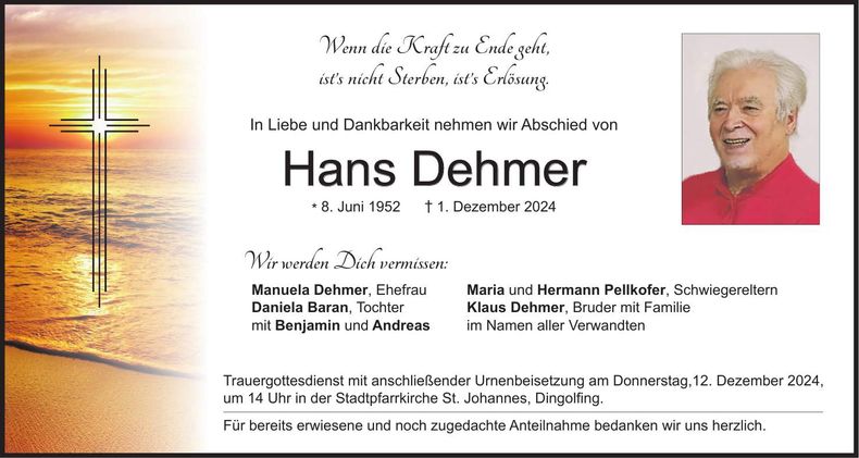 Traueranzeige Hans Dehmer