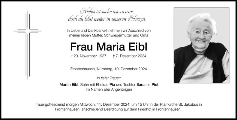 Traueranzeige Maria Eibl