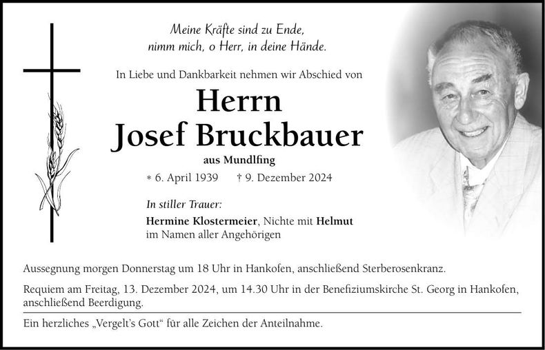Traueranzeige Josef Bruckbauer