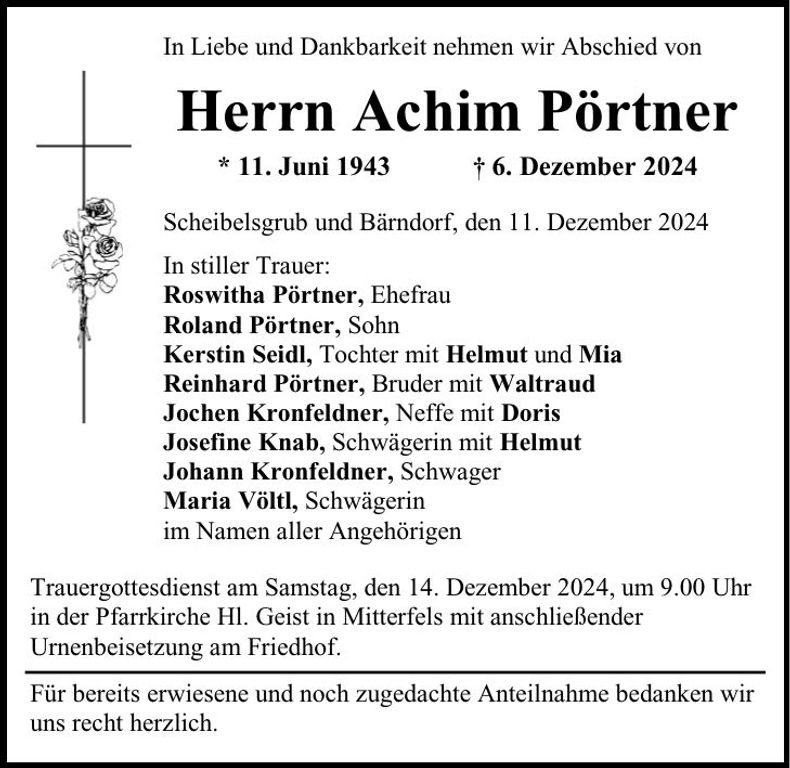 Traueranzeige Achim Pörtner