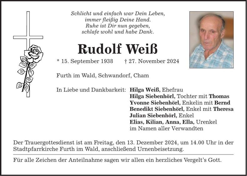 Traueranzeige Rudolf Weiß