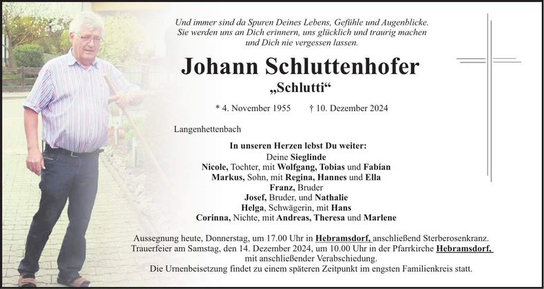 Traueranzeige Johann Schluttenkofer