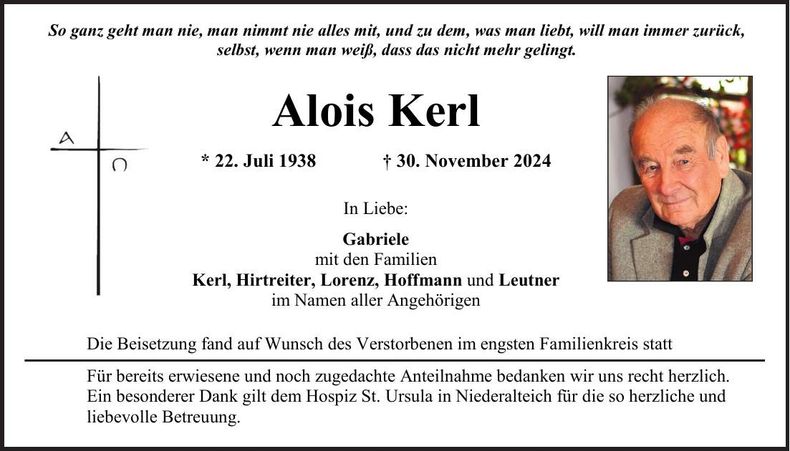 Traueranzeige Alois Kerl