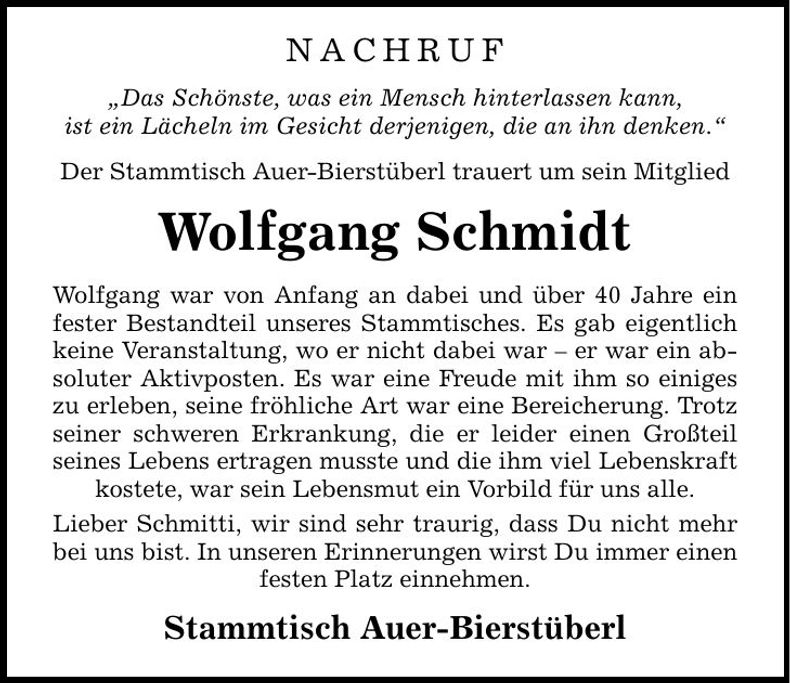 Traueranzeige Wolfgang Schmidt