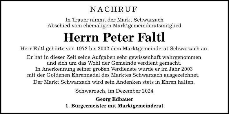 Traueranzeige Peter Faltl