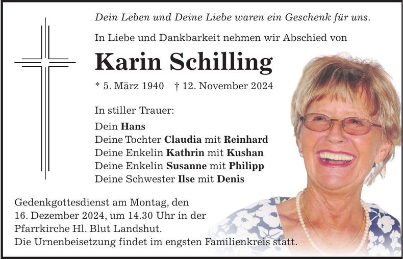 Traueranzeige Karin Schilling