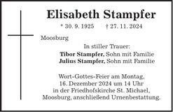 Traueranzeige Elisabeth Stampfer