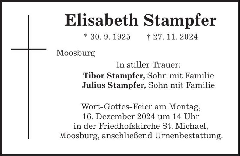 Traueranzeige Elisabeth Stampfer