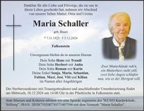 Traueranzeige Maria Schaller