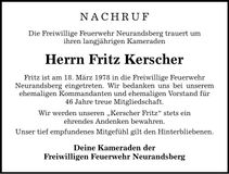 Traueranzeige Fritz Kerscher