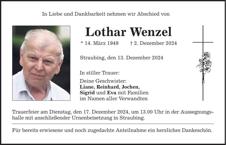 Traueranzeige Lothar Wenzel