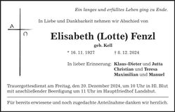 Traueranzeige Elisabeth Fenzl