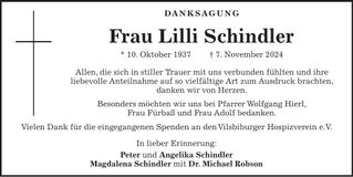 Traueranzeige Lilli Schindler