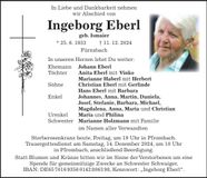 Traueranzeige Ingeborg Eberl