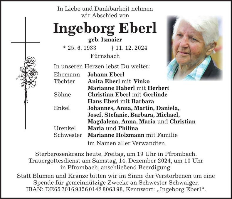 Traueranzeige Ingeborg Eberl