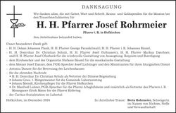 Traueranzeige H. H. Pfarrer Josef Rohrmeier