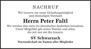 Traueranzeige Peter Faltl