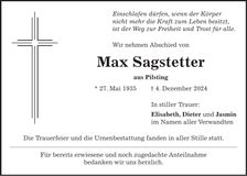Traueranzeige Max Sagstetter