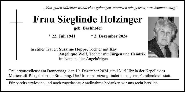 Traueranzeige Sieglinde Holzinger