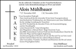 Traueranzeige Alois Mühlbauer