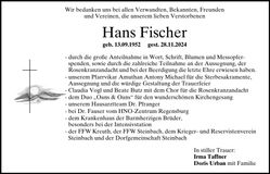 Traueranzeige Hans Fischer