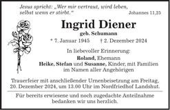 Traueranzeige Ingrid Diener