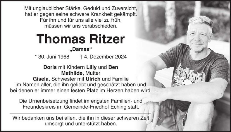 Traueranzeige Thomas Ritzer