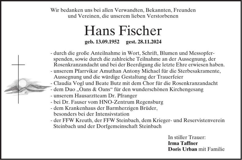 Traueranzeige Hans Fischer