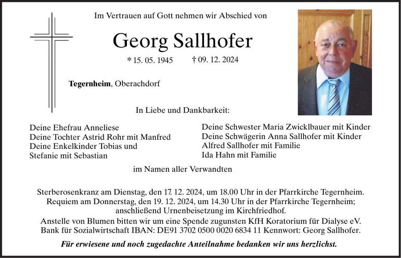 Traueranzeige Georg Sallhofer