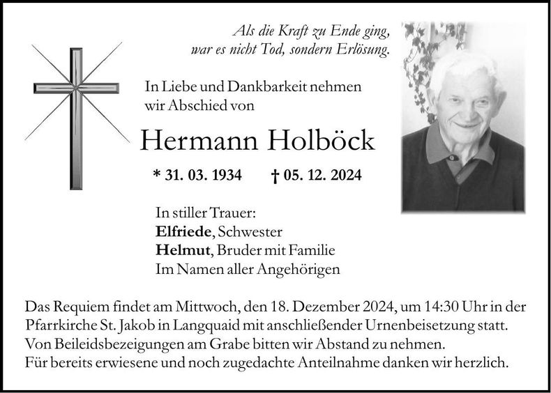 Traueranzeige Hermann Holböck