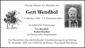 Traueranzeige Gert Wendhof