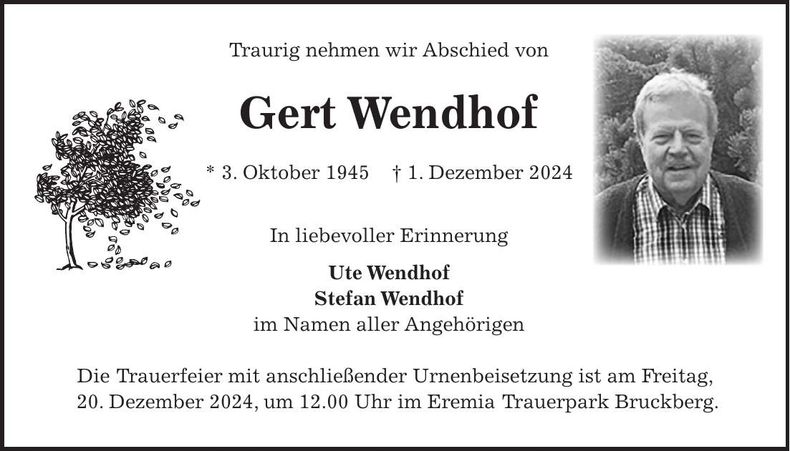 Traueranzeige Gert Wendhof
